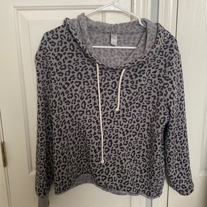 Hooded cozy leopard print sweatshirt